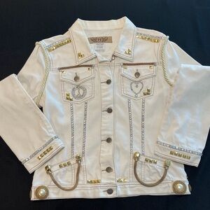 Light Beige Denim Jacket with Gold Accents